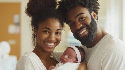 Couple Holding Their Adopted Baby for the First Time in Hospital Room