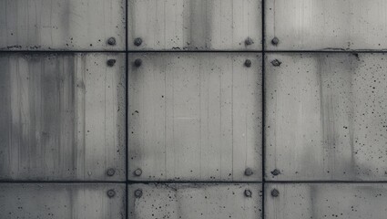Gray concrete wall with metal bolts and slight texture imperfections suitable for industrial backgrounds and architectural designs Copy Space