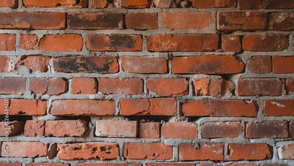 Poster textured aged red brick wall with visible mortar and various wear patterns suitable for backgrounds 