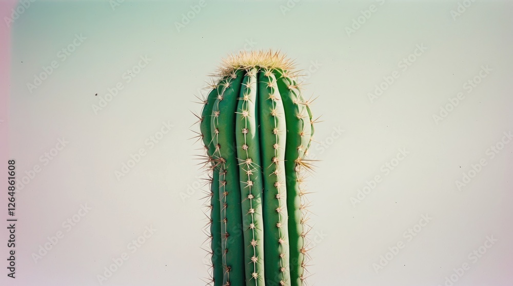 Poster saguaro cactus with distinct ribbed structure and thorny exterior against a soft gradient background