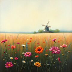 windmill in a field of flowers