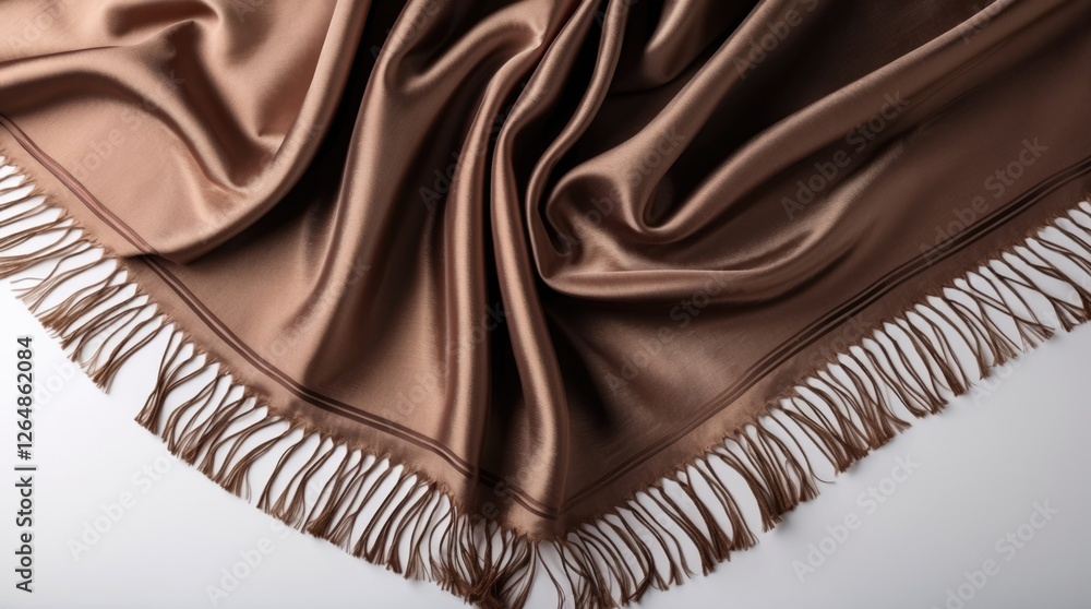 Poster brown silk fabric with fringe texture on light background showcasing flow and drape, ideal for texti