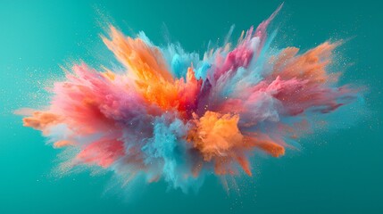 Vibrant Abstract Explosion of Colorful Powder Against a Turquoise Background