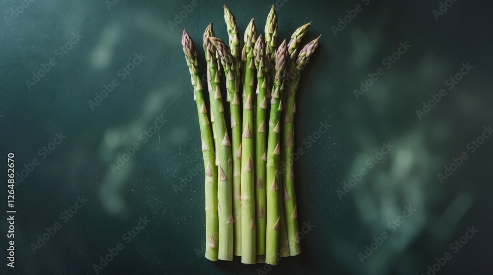 Aufkleber fresh green asparagus spears arranged in a bunch on a dark background with shallow depth of field an