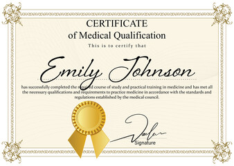 Certificate of medical course completion for healthcare professional, design