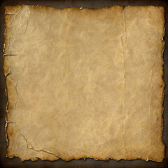 Aged parchment paper with rough, torn edges, showcasing a vintage and worn appearance, isolated on a transparent background as a PNG. The paper has a yellowed, textured surface with visible creases.
