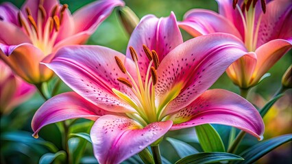 Closeup Pink Lily, Floral Photography, AI Art, Botanical Image,  Stunning Pink Lily