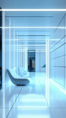 modern interior with glowing panel walls, serene and futuristic atmosphere, clean and elegant design