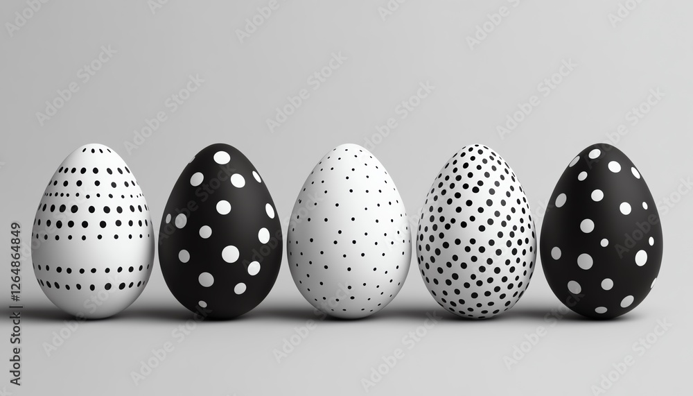 Aufkleber black and white easter egg mockup set, 3d rendering with empty space for custom designs, highresolut