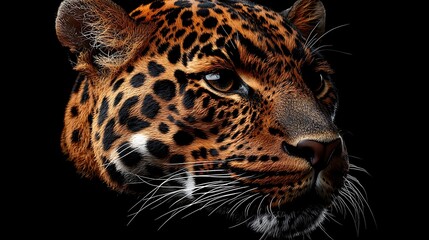 Fototapeta premium Jaguar portrait, intense gaze, black background, wildlife