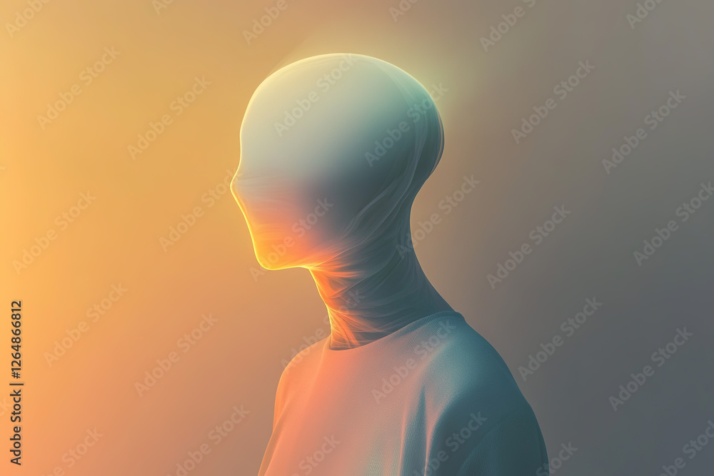 Poster ethereal silhouette with a soft gradient background representing abstract identity and human form in