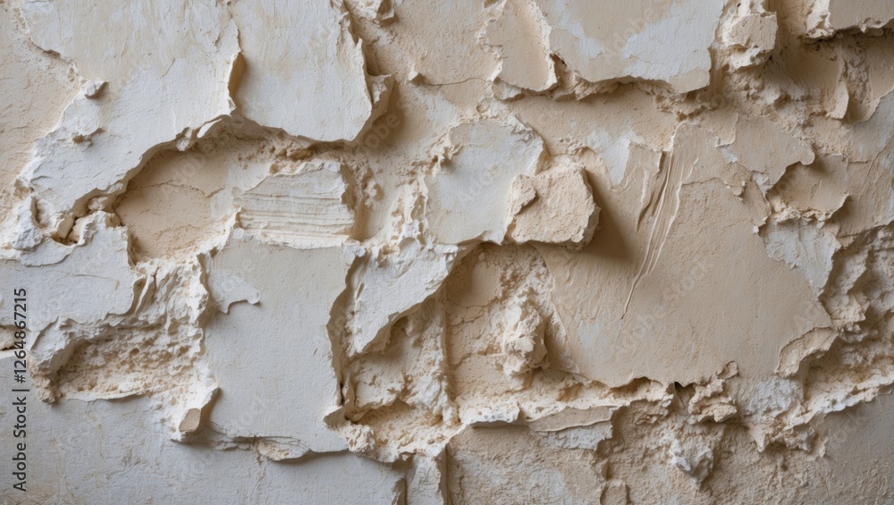 Poster peeling textured wall with layers of damaged plaster in neutral tones suitable for backgrounds and d