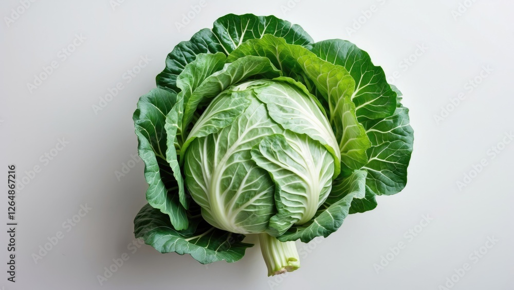 Poster fresh green cabbage isolated on a light gray background with visible texture and layers copy space