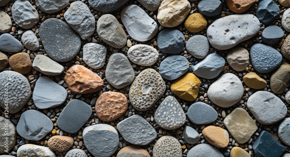 Aufkleber multicolored river stones and pebbles arranged on a flat surface with varying textures and shapes su