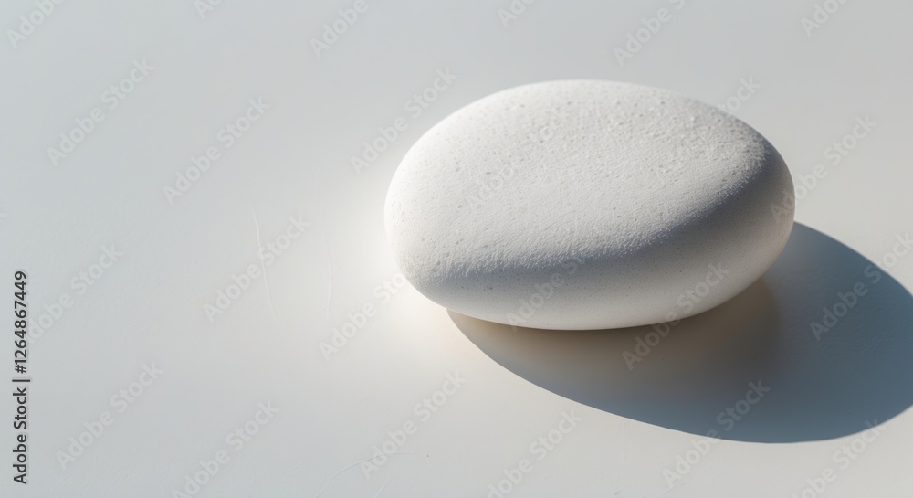 Aufkleber smooth white pebble on light surface with soft shadows and minimalistic aesthetic copy space