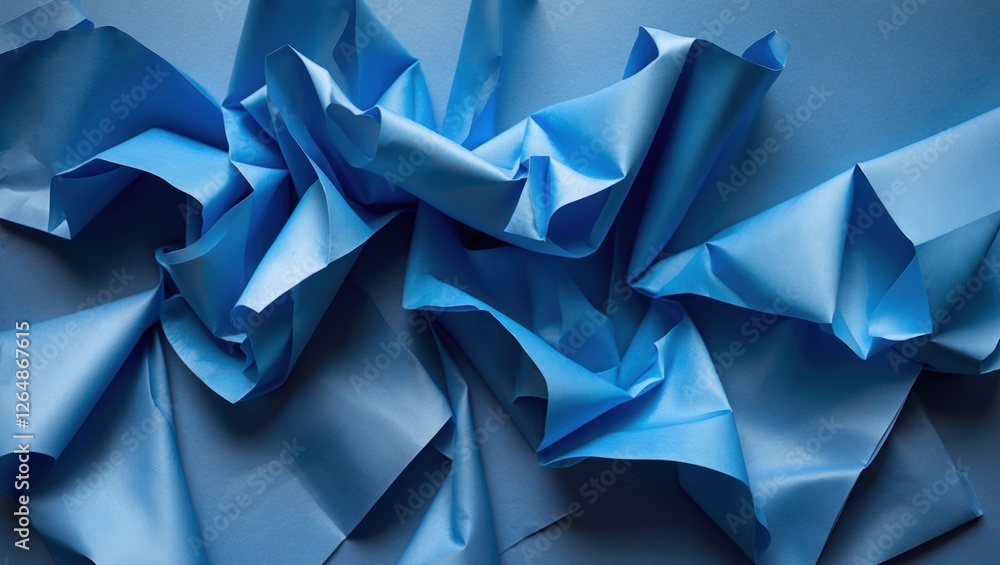 Aufkleber crumpled blue paper texture background with soft shadows and layered folds suitable for creative pro