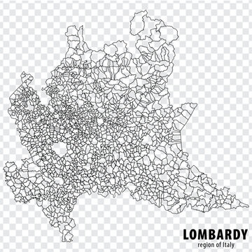 Blank map Lombardy of Italy. High quality map Region Lombardy with municipalities on transparent background for your web site design, logo, app, UI.  EPS10.