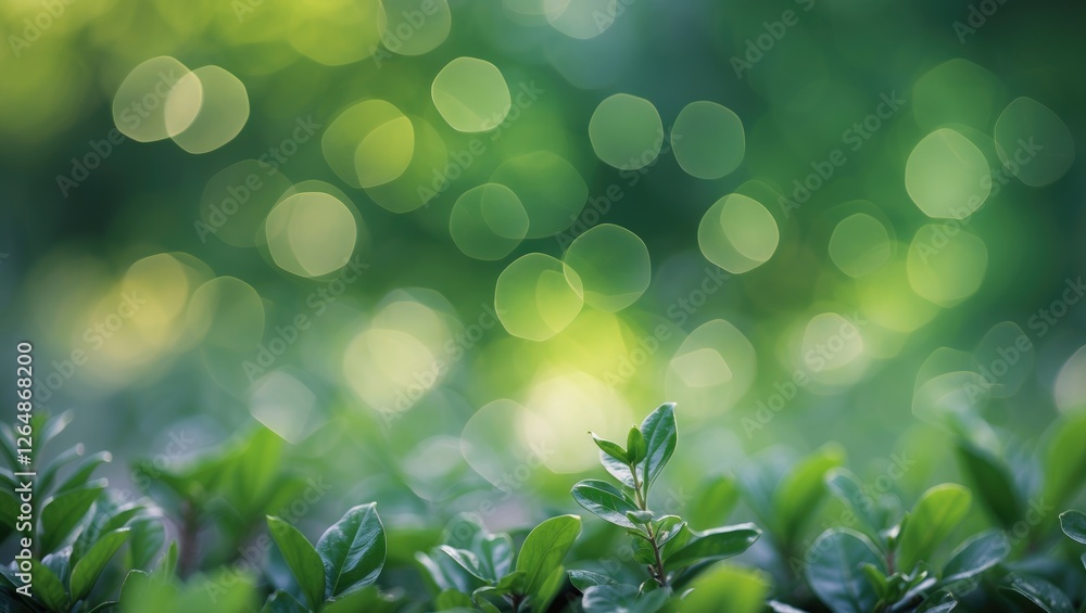 Aufkleber blurred background with green leaves and soft bokeh lighting effects creating a natural and tranquil
