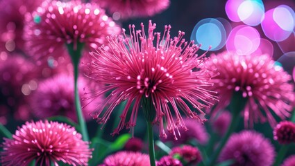 Pink fluffy flowers with vibrant bokeh background in a natural setting with Copy Space for text placement