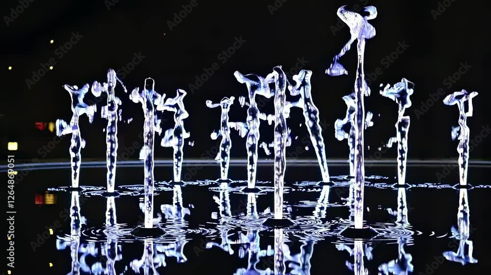 Aufkleber illuminated water display features choreographed jets at night in a vibrant urban setting