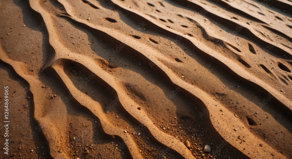 Aufkleber textured patterns of sand dunes and ripples on desert landscape in warm sunlight with shallow depth 