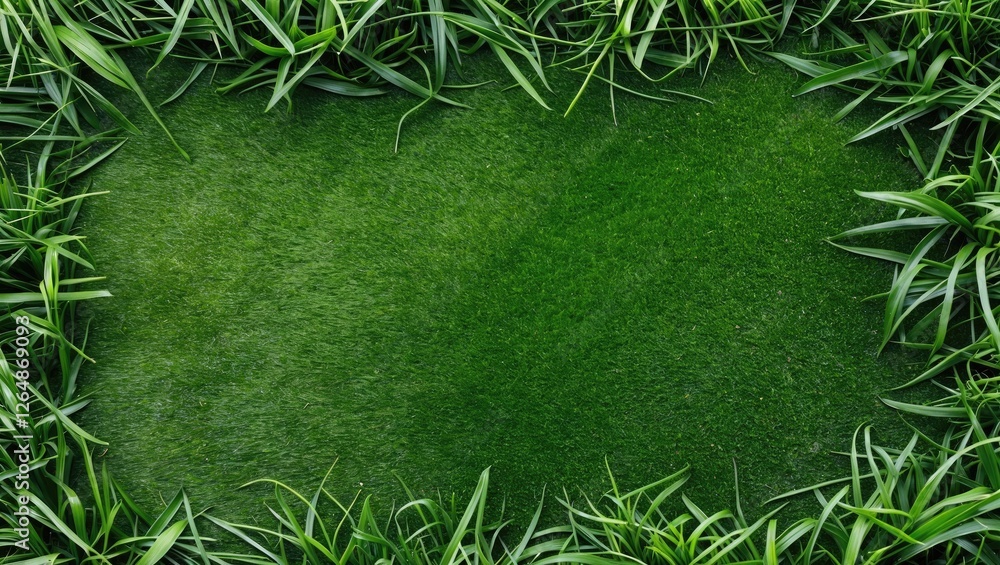 Poster lush green grass frame with artificial turf background and textured surface ideal for nature-themed 