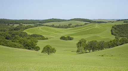Rolling green hills, summer landscape, pastoral scene, nature background, ideal for travel brochures
