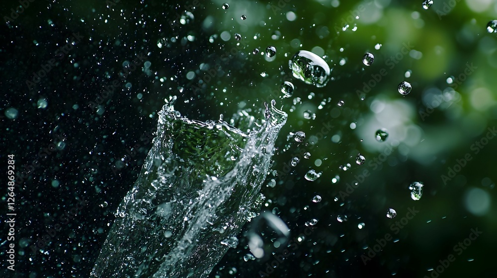 Poster dynamic water splash with green bokeh background