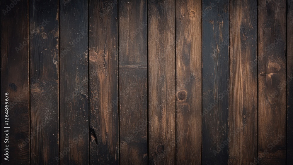 Poster dark textured wooden wall with visible knots and scratches providing a rustic appearance ideal for b