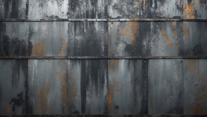 Rusty metal wall with dark gray and orange textures and patterns suitable for backgrounds or industrial designs Copy Space