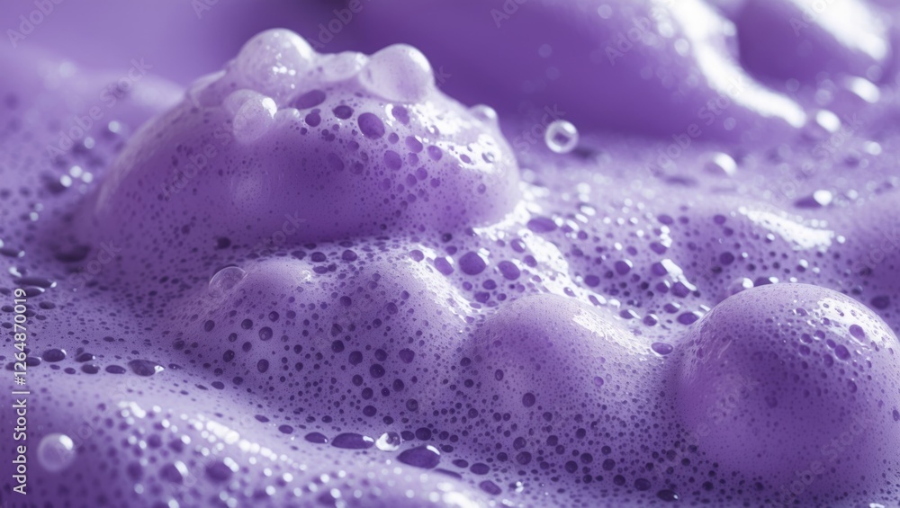 Poster purple foam bubbles close-up with soft focus in a textured background for abstract or scientific app