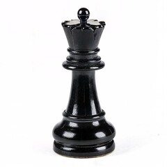 black queen. black chess piece with great detail, texture and wood gloss, with white background.