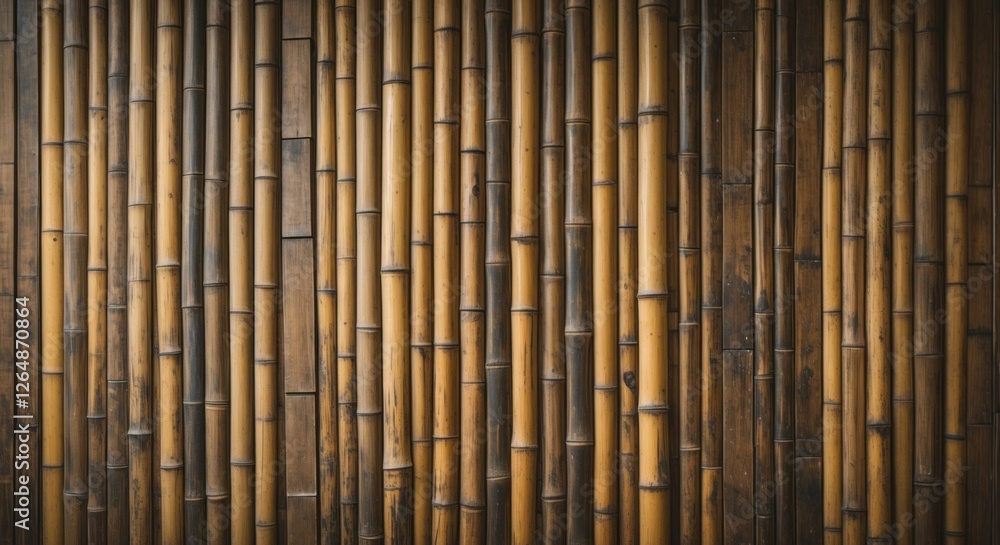 Poster bamboo textured wall background in natural brown tones with vertical alignment and ample copy space 