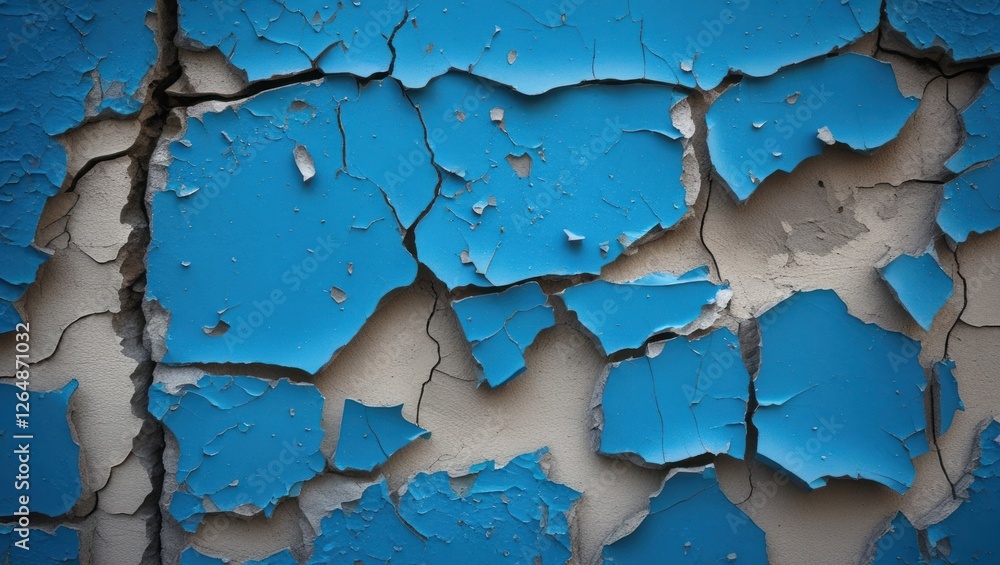 Poster blue peeling paint texture on a cracked wall showing layers of color with a rough surface suitable f