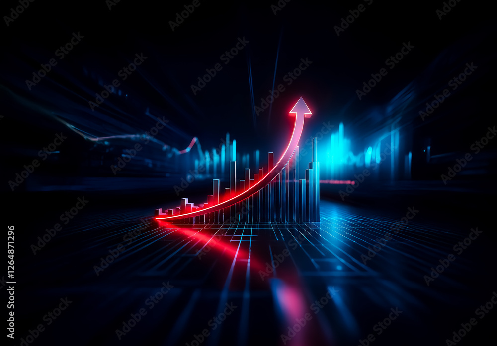 Aufkleber a red arrow, illuminated and vibrant, dramatically ascends over a glowing blue graph. this dynamic i
