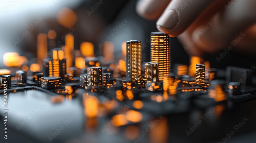 Poster futuristic smart city skyline with high rise buildings advanced infrastructure and a network of data