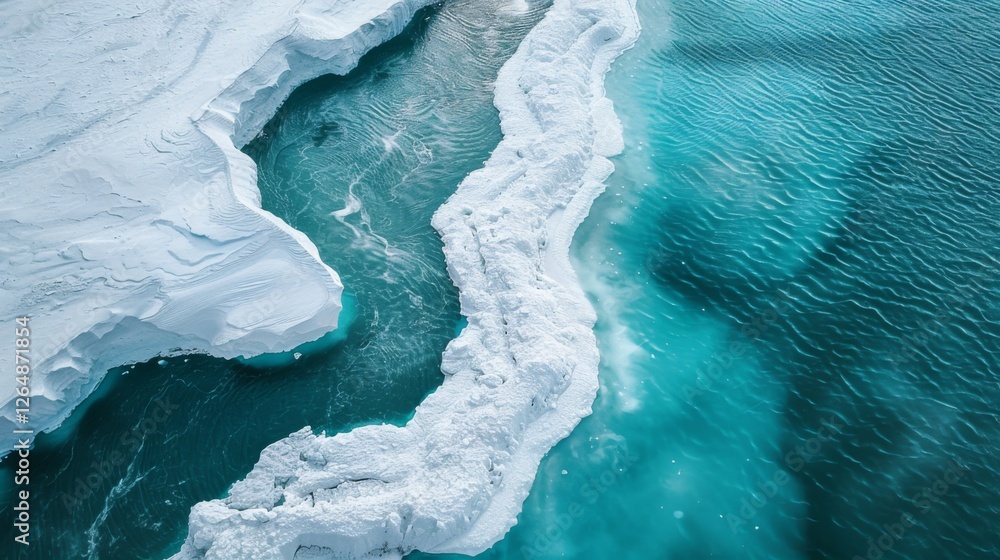 Poster a glacial river winds its way through the stark white ice, creating a beautiful contrast with the br