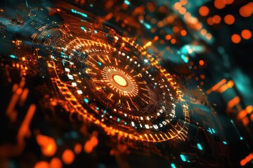 modern tech interpretation of indian flag with circuit board patterns, digital tricolor design with ashoka chakra rendered in holographic projection