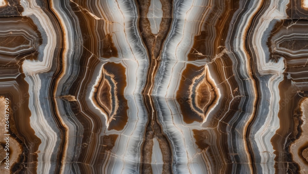 Aufkleber brown and white agate stone texture background with symmetrical pattern and natural mineral details 