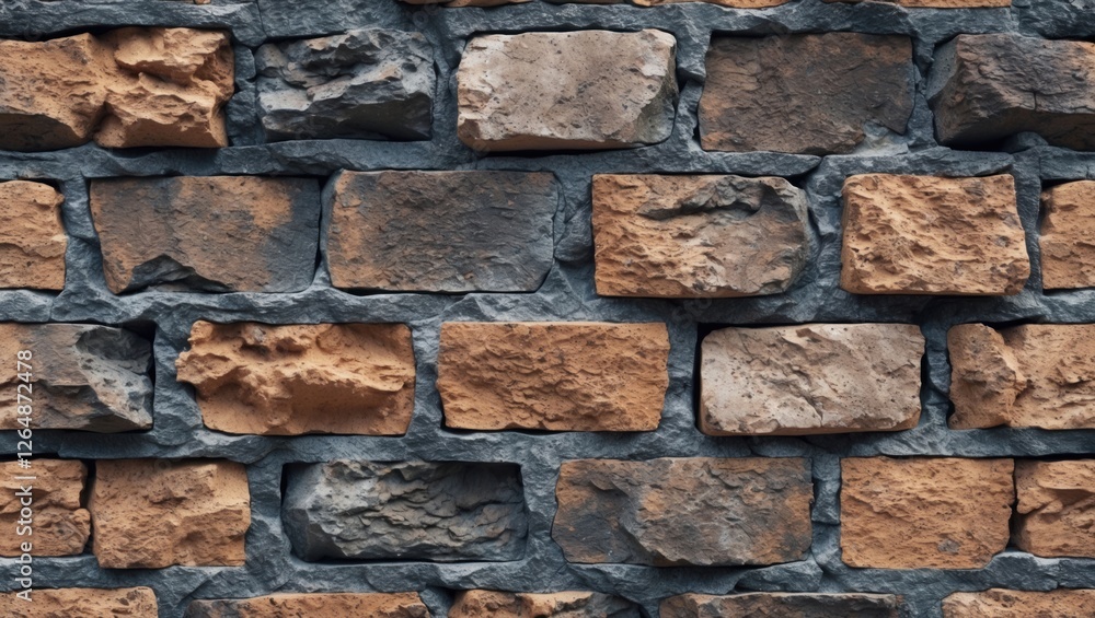 Aufkleber textured stone wall with irregularly shaped brown and gray bricks arranged in a staggered pattern wi
