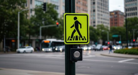 Crossing Sign on City Street for Pedestrian Safety and Traffic
