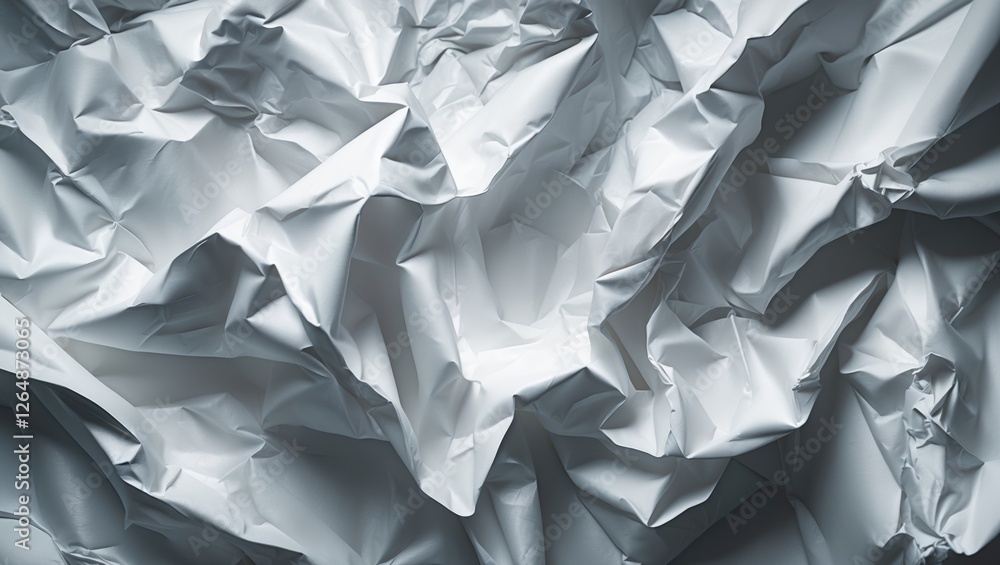 Poster crumpled white paper texture background with intricate folds and shadows ideal for graphic design ap