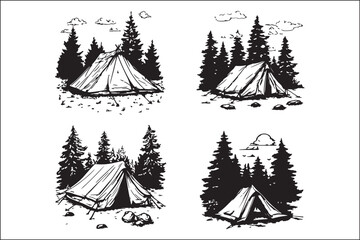 Minimalist Camping Logo Set Vector Line Art Illustrations Outdoor Adventure Camping Logo Set in Clean Line Art Style Modern Camping Logo Vector Pack Outline and Line Art Designs