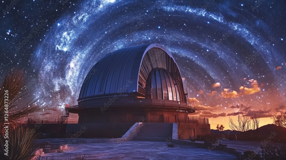Poster a high-tech observatory where astronomers study distant stars, tracking their movement and analyzing