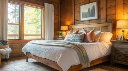 Interior of stylish room with comfortable bed