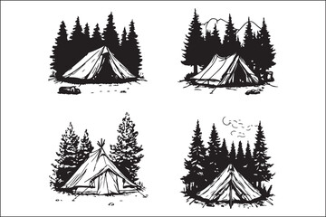 Minimalist Camping Logo Set Vector Line Art Illustrations Outdoor Adventure Camping Logo Set in Clean Line Art Style Modern Camping Logo Vector Pack Outline and Line Art Designs