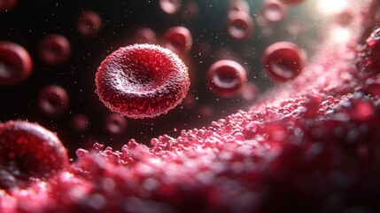 Fototapeta premium Microscopic View of Red Blood Cells in Motion