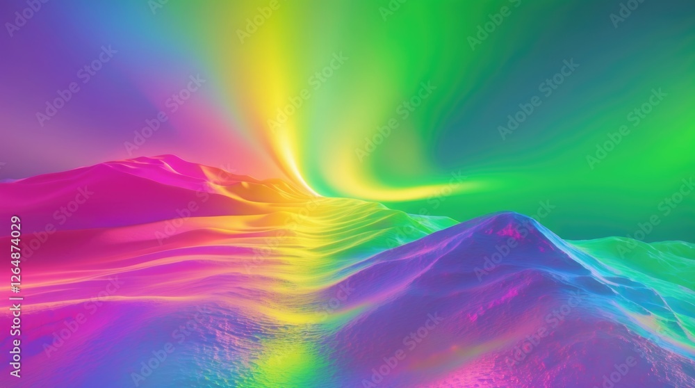 Poster abstract colorful landscape with vibrant gradients of rainbow hues in a fluid wave design suitable f