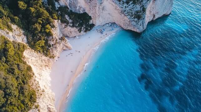 Aerial flight with drone over famous beach of Kavalikefta on the island of Lefkada in the Ionian Sea in Greece