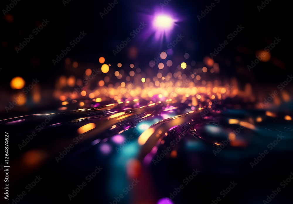 Poster abstract image featuring blurry and vibrant lights on a dark backdrop, creating a dynamic and energe